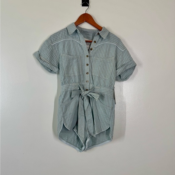 BDG Pants - BDG Light Blue Striped Romper with a tie waist *NWT*
